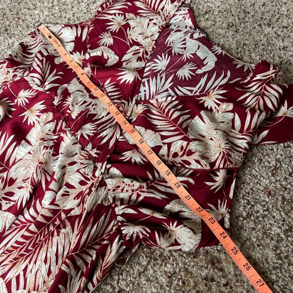 BLOOMCHIC Red and Cream Tropical Print Wrap V-Neck Split Hem Dress Size 20 - Picture 7 of 12